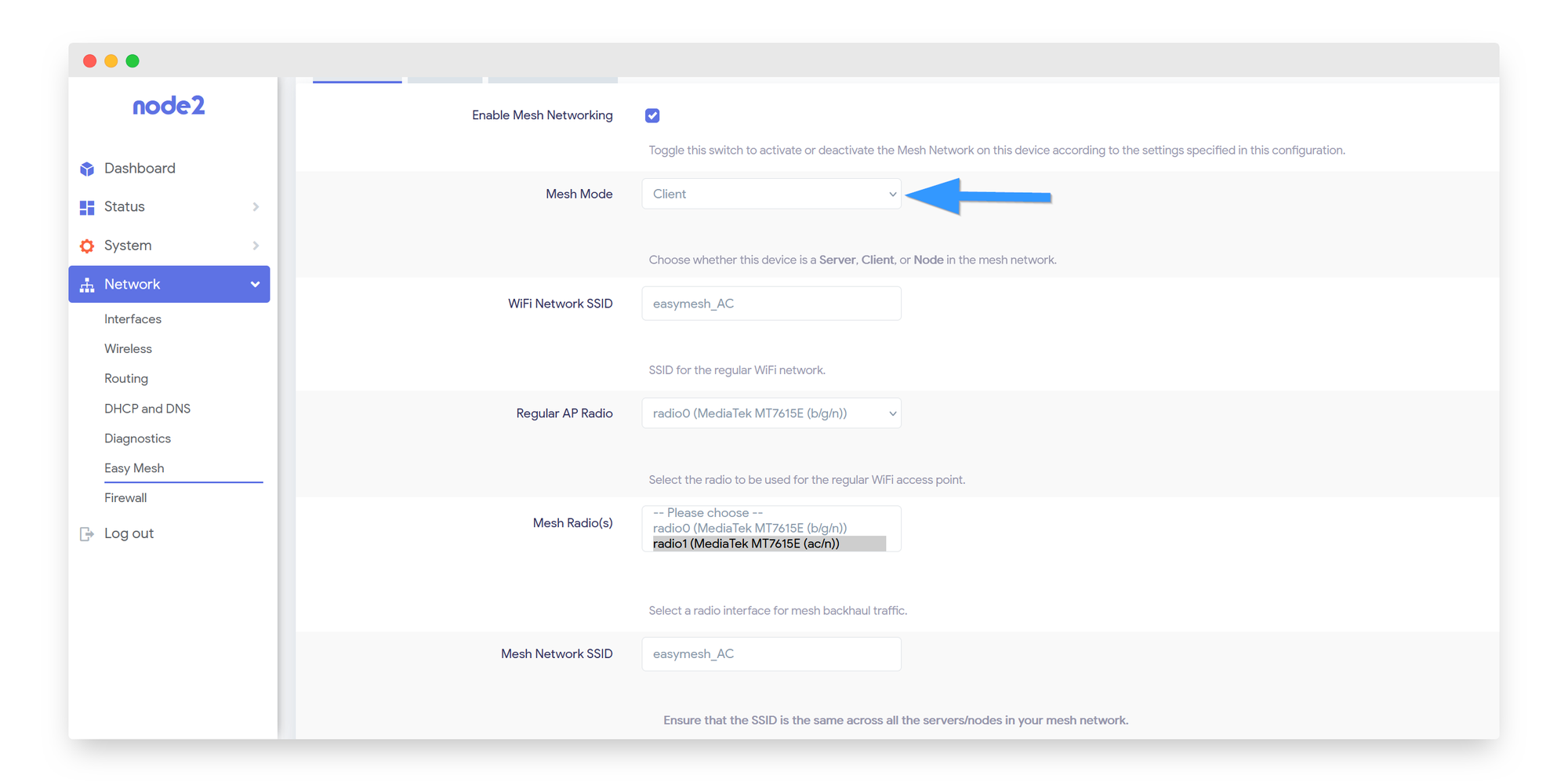 Mesh Client Configuration